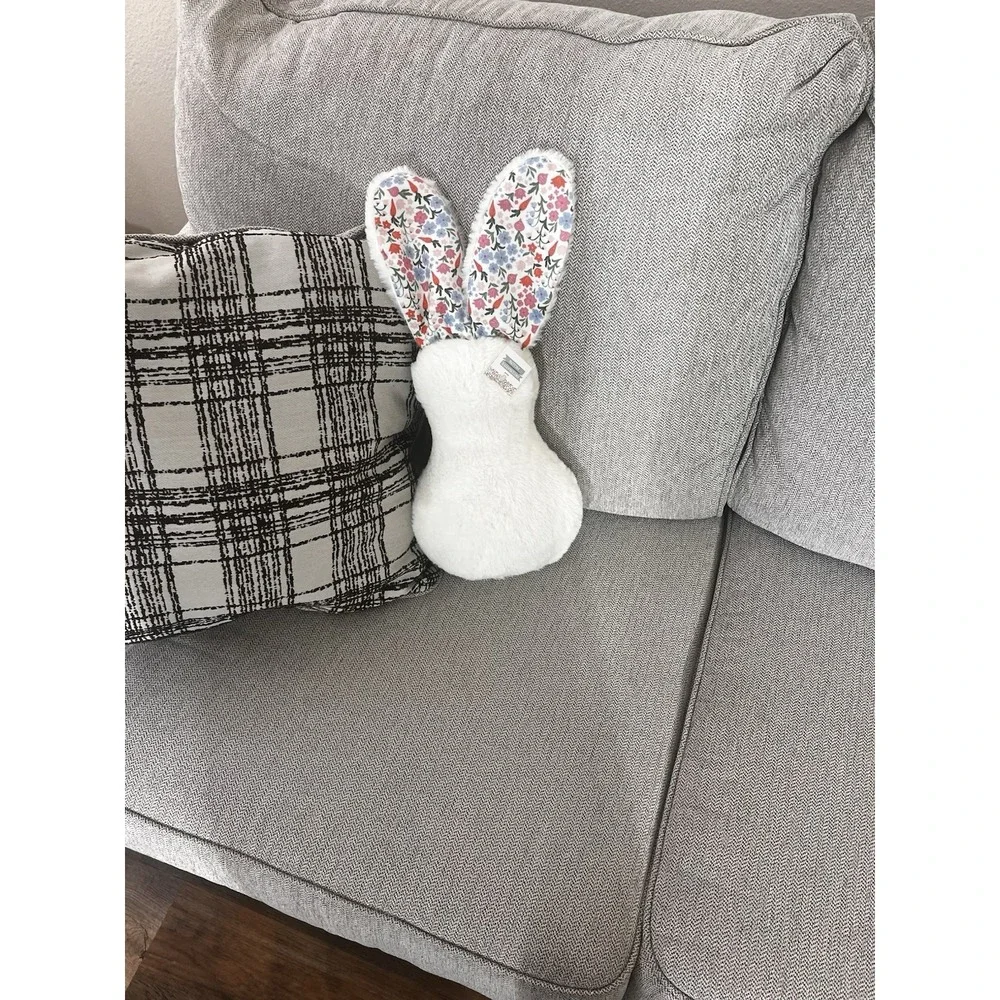 Decorative Easter Bunny Pillow – Floral Ears White Plush Farmhouse Spring Decor